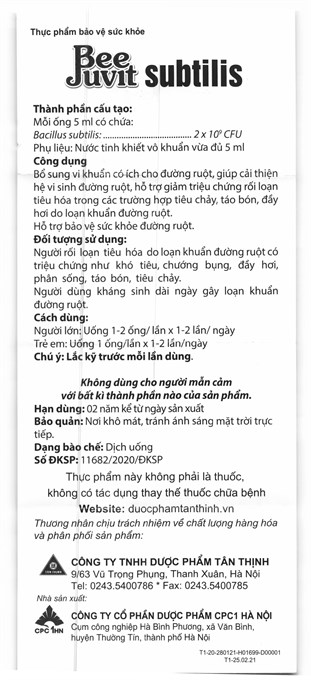 Dịch uống Beejuvit Subtilis bổ sung vi sinh đường ruột