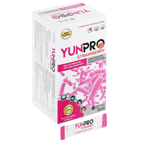 Men vi sinh Yunpro Strawberry bổ sung lợi khuẩn hộp 20 gói x 2g