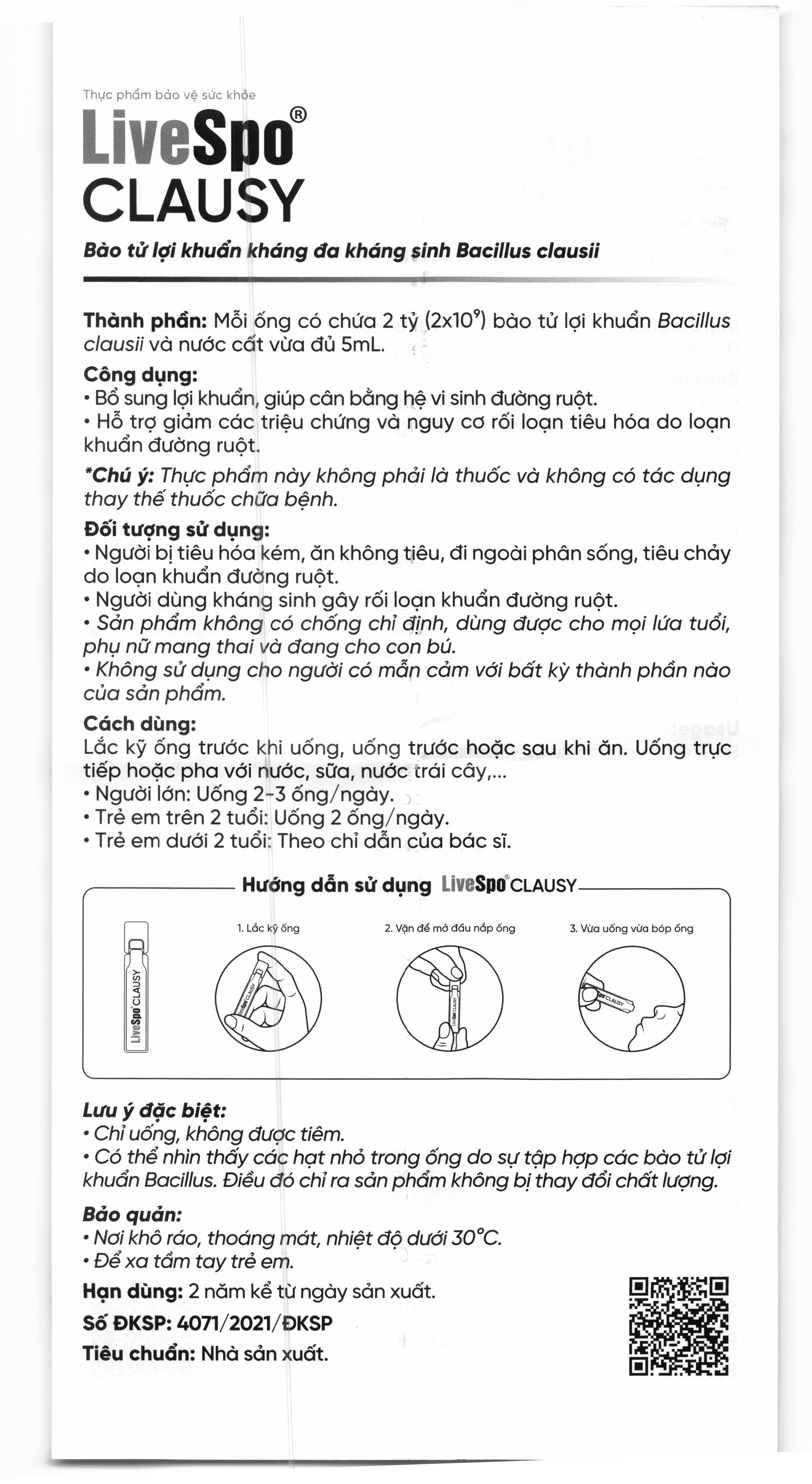 Men vi sinh LiveSpo Clausy giúp cân bằng hệ vi sinh đường ruột