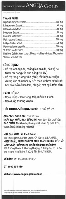 Thực phẩm bảo vệ sức khoẻ: Woman's Ginseng Angela Gold - 10