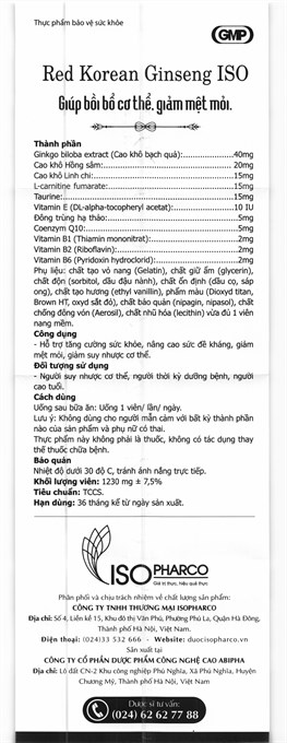 Red Korean Ginseng ISO hỗ trợ bồi bổ, tăng đề kháng
