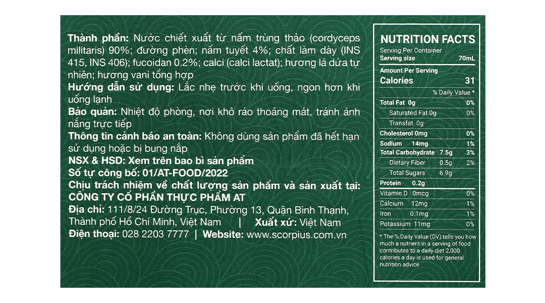 Nước chiết xuất trùng thảo Fucoidan Scorpius tăng đề kháng