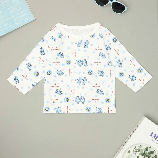 Áo tay dài in hình gấu con IQ Baby màu trắng mềm, an toàn, tốt - AVAKids.com