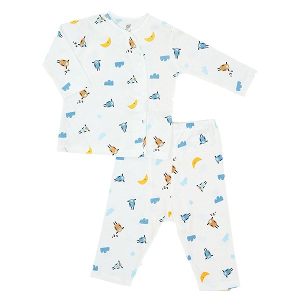 Bộ tay dài cài lệch in cừu bé trai Lullaby NH659P màu trắng