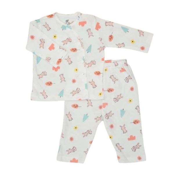 Bộ tay dài cài lệch in cừu bé trai Lullaby NH659P màu trắng - AVAKids.com