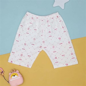 Quần lửng cotton IQ Baby màu trắng in thú hồng