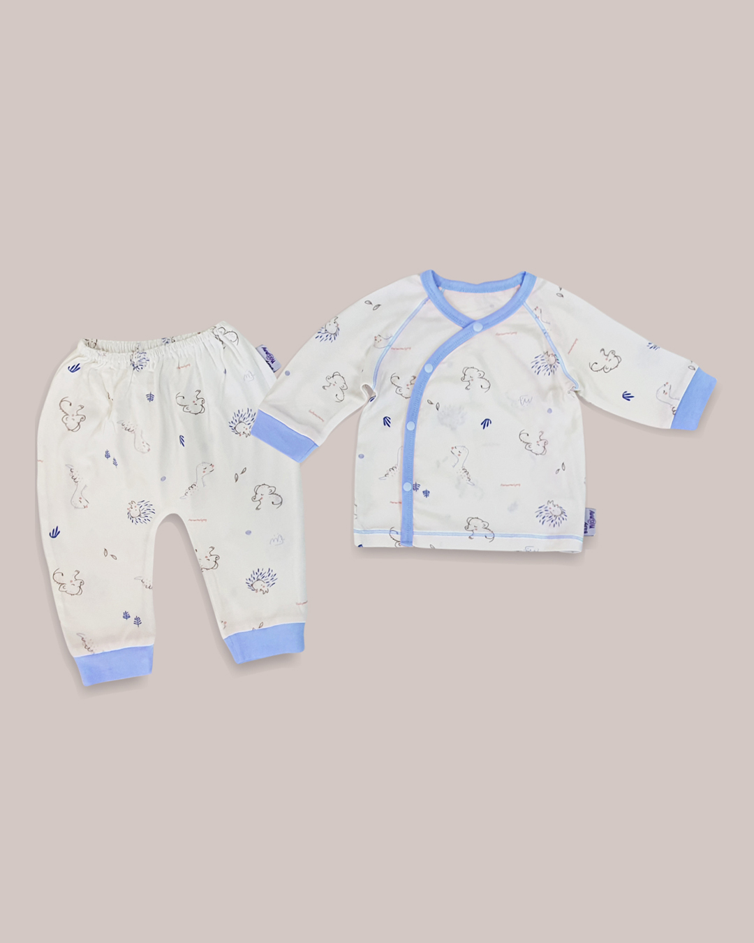 Bộ tay dài cài chéo in họa tiết BabyMommy màu trắng - Viền màu ngẫu nhiên 2