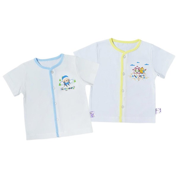 Combo 2 Áo Tay Ngắn Cổ Tim Babymommy Màu Trắng Viền Vàng - Xanh