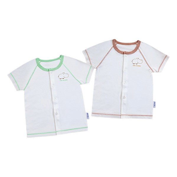 Combo 2 Áo Tay Ngắn Cài Giữa Babymommy Màu Trắng Viền Xanh Ngọc - Nâu