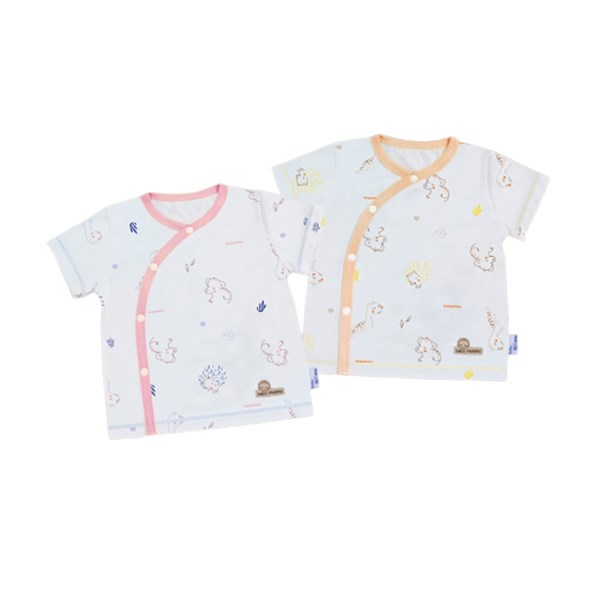 Set 2 Áo Ngắn Cài Lệch Họa Tiết Cam - Hồng