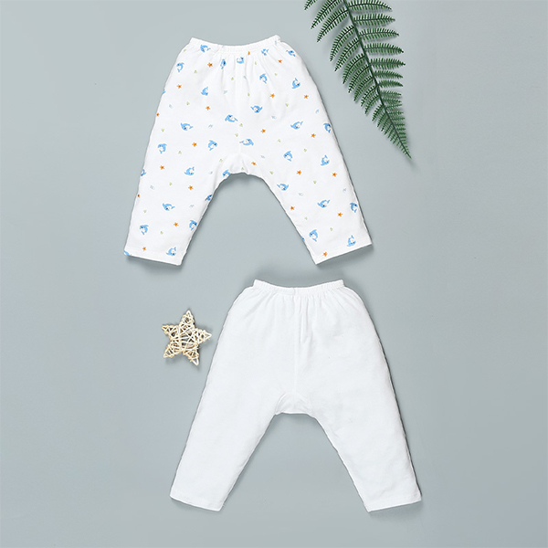 Combo 2 quần dài in cá heo xanh IQ Baby màu trắng cao cấp, an toàn cho da, giá tốt - AVAKids.com