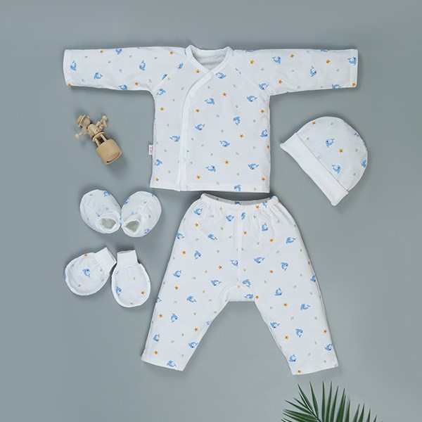 Set Bộ Tay Dài In Cá Heo Xanh Iq Baby 0 - 3 Tháng Màu Trắng