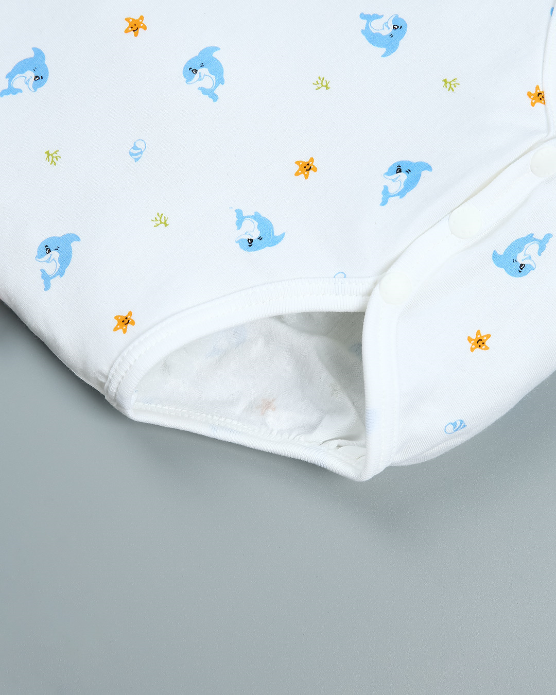 Combo 2 bodysuit tay ngắn in cá heo xanh và em bé IQ Baby màu trắng 7