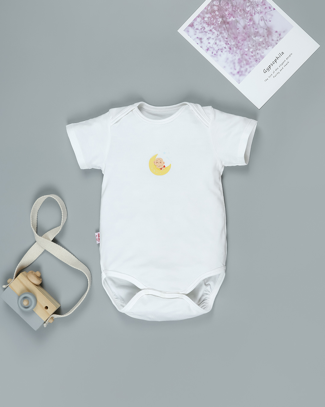 Combo 2 bodysuit tay ngắn visco IQ Baby in gấu xám và em bé màu trắng