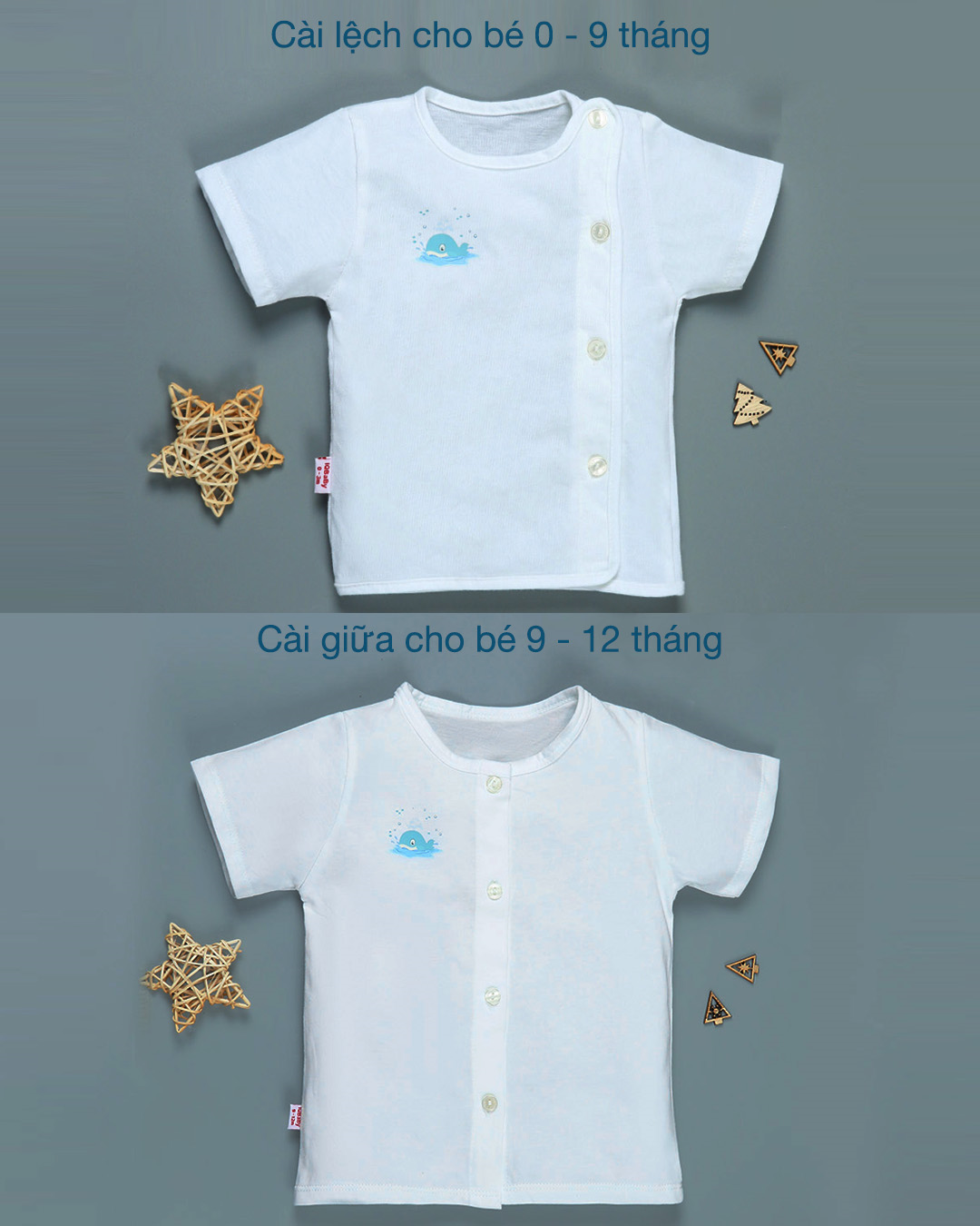 Áo tay ngắn in cá voi IQ Baby màu trắng 2
