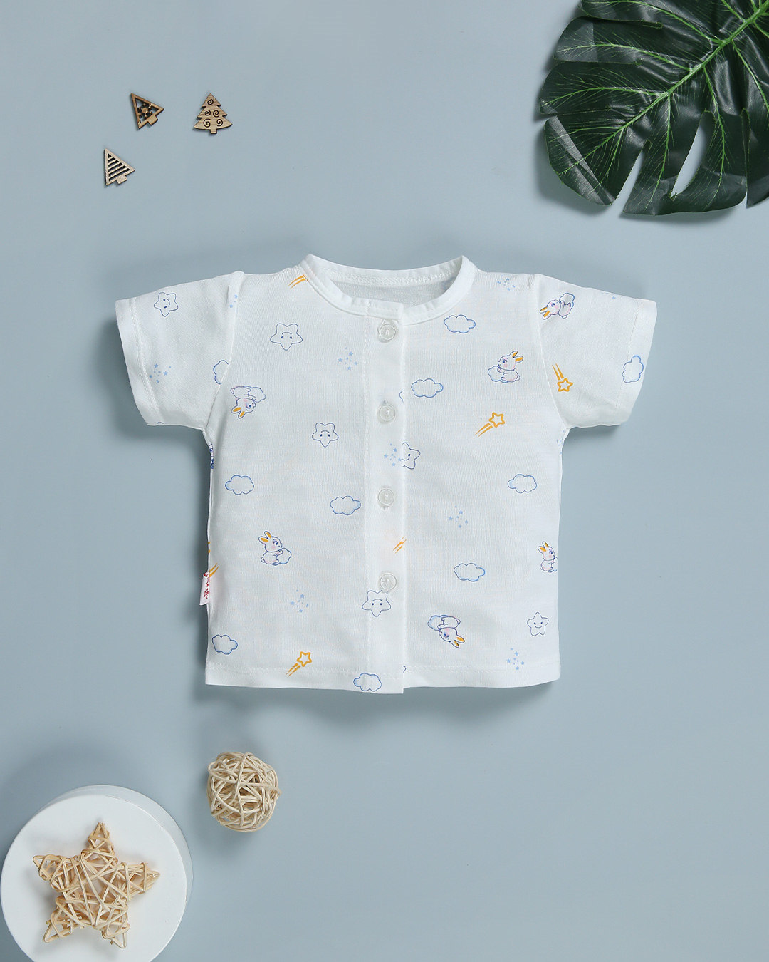 Bộ tay ngắn cotton IQ Baby màu trắng in thỏ