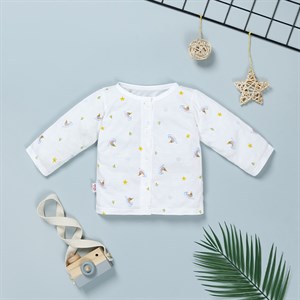 Áo tay dài visco IQ Baby màu trắng in thuyền