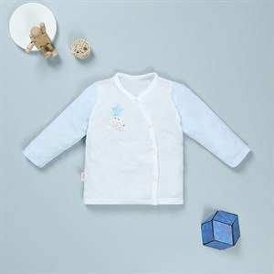 Áo tay dài visco IQ Baby màu trắng - xanh dương