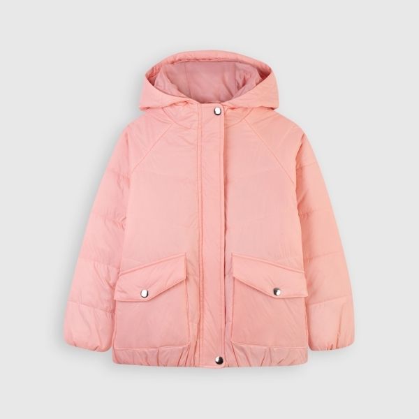 Áo khoác chần bông bé gái có mũ Canifa 1OT21W019-SM187 hồng trơn - AVAKids.com