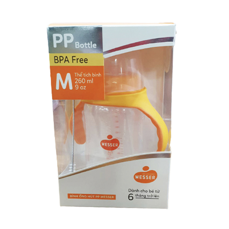 Bình tập uống Wesser 260 ml - Màu cam (từ 6 tháng) - Giao bao bì ngẫu nhiên 10