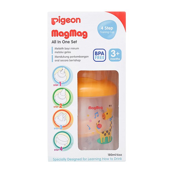 Bình tập uống nhựa PP Pigeon MAG MAG 180 ml - Màu vàng (từ 3 tháng) - AVAKids.com