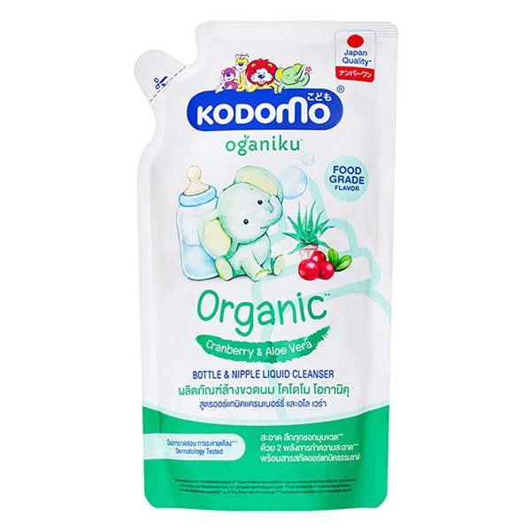 Dung dịch làm sạch đồ dùng Kodomo Organic chiết xuất lô hội và việt quất túi 600 ml hương quả mọng