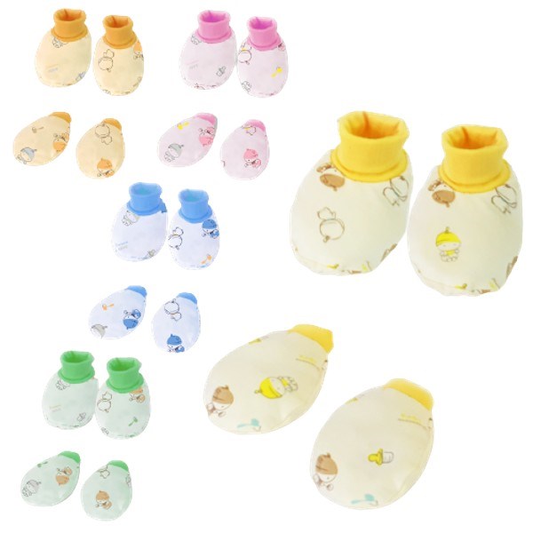 Bộ bao tay, bao chân phối bo in họa tiết Babymommy (0 – 3 tháng)