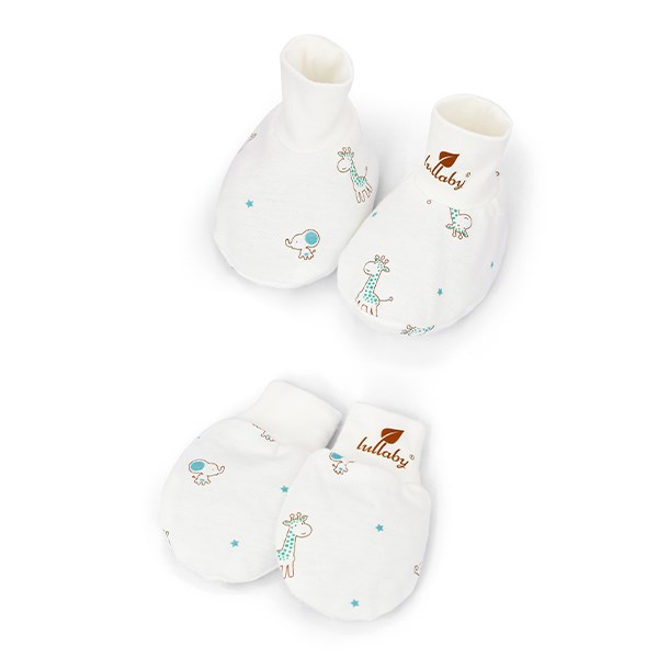 Bộ bao tay, bao chân có cổ Lullaby NH206V màu trắng – xanh (từ 0 – 3 tháng)