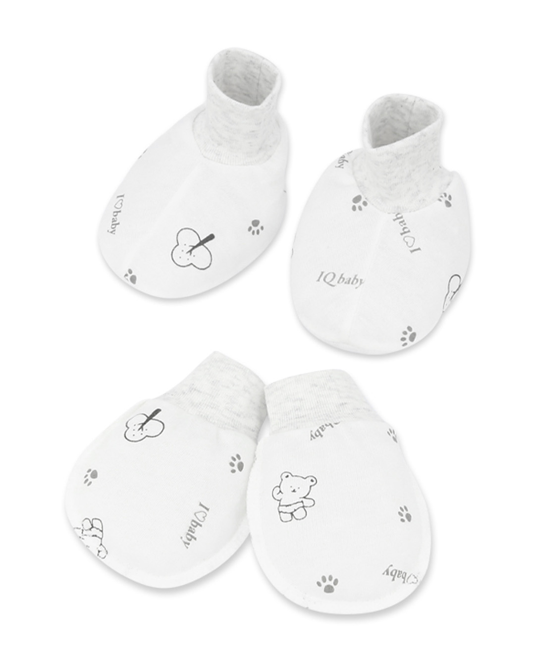 Bộ bao tay, bao chân in gấu xám IQ Baby màu trắng (0 - 3 tháng) 2