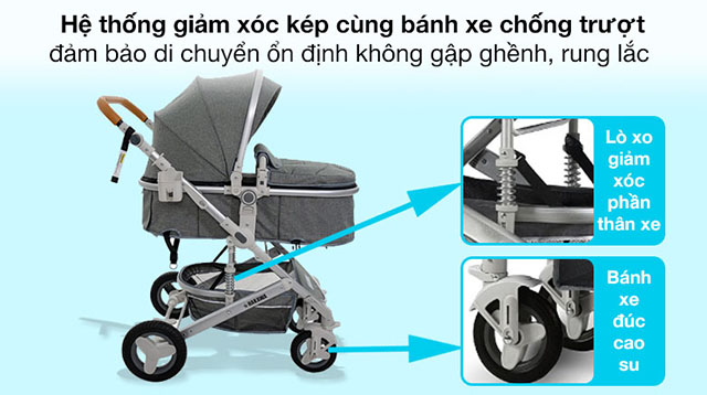 Thiết kế giảm xóc - Xe đẩy cho bé HAKAWA HK-B02 (0 - 3 tuổi) - Màu xám