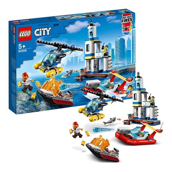 Đồ chơi lắp ráp trạm cảnh sát tuần tra và cứu hỏa biển Lego City 60308 (297 chi tiết)