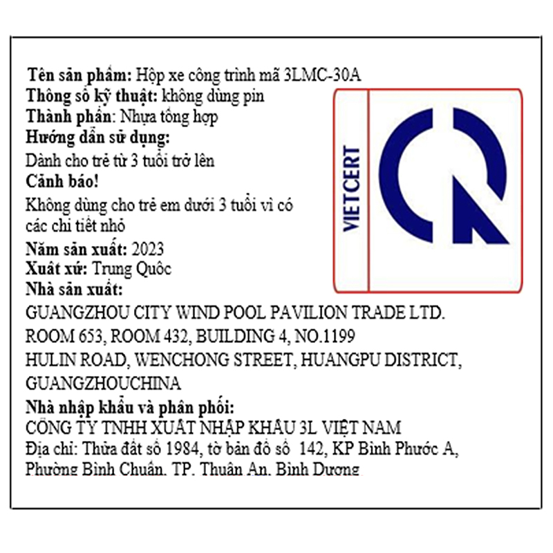 Đồ chơi xe công trình 3L 3LMC-30A (hộp 30 chiếc) 13