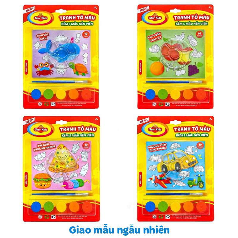 Bộ đồ chơi tranh tô màu kèm 5 màu nén viên Star Kids - Mẫu ngẫu nhiên 2