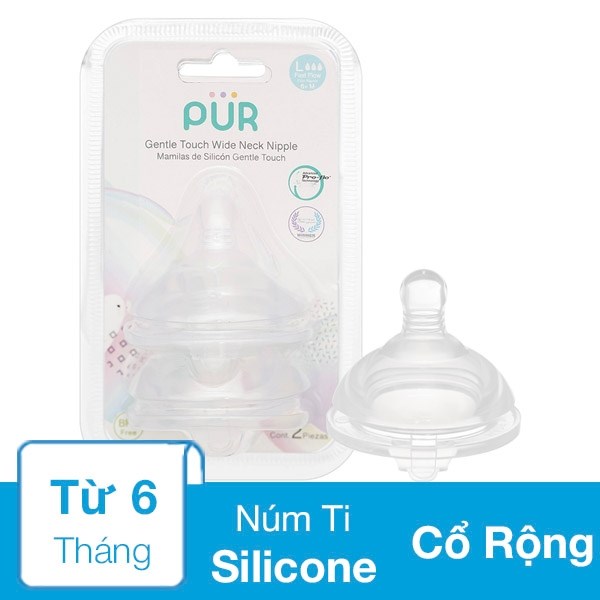 Bộ 2 Núm Ti Pur Milk Safe 9823 Cổ Rộng Size L (Từ 6 Tháng)