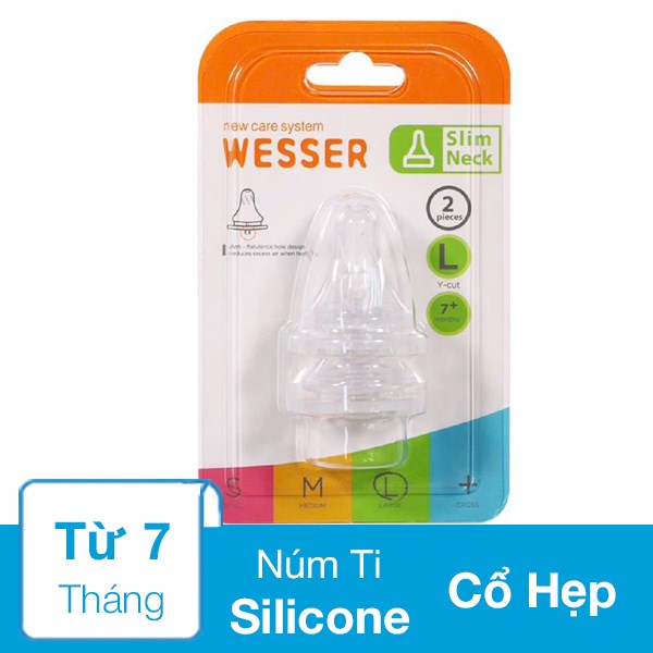 Bộ 2 Núm Ti Wesser Cổ Hẹp Size L (Từ 7 Tháng)