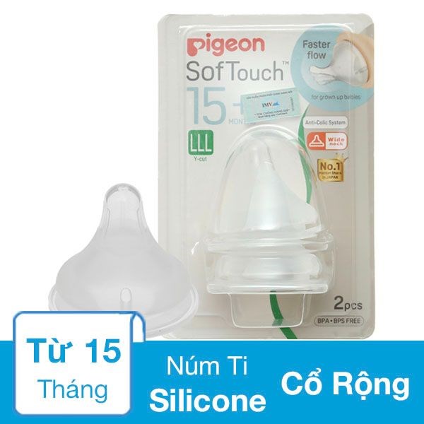Bộ 2 núm ti Pigeon siêu mềm Plus SofTouch cổ rộng size LLL (từ 15 tháng) - AVAKids.com
