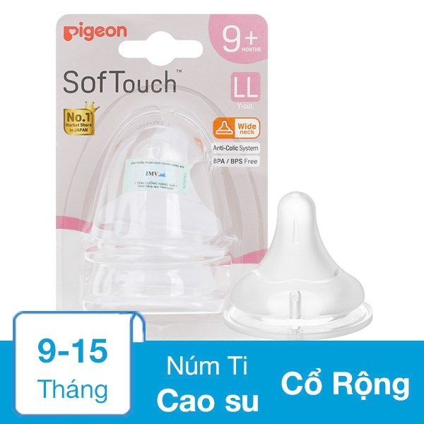 Bộ 2 Núm Ti Pigeon Siêu Mềm Plus Wn3 Cổ Rộng Size Ll (9 - 15 Tháng)