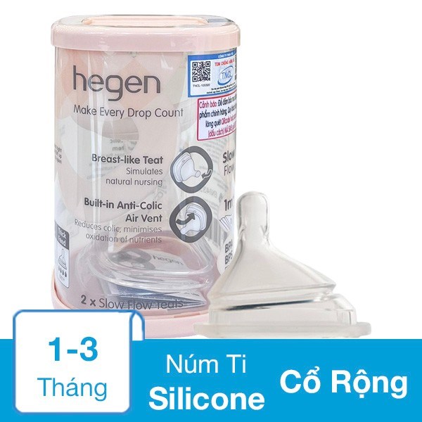 Bộ 2 Núm Ti Hegen Cổ Rộng Size S (1 - 3 Tháng)