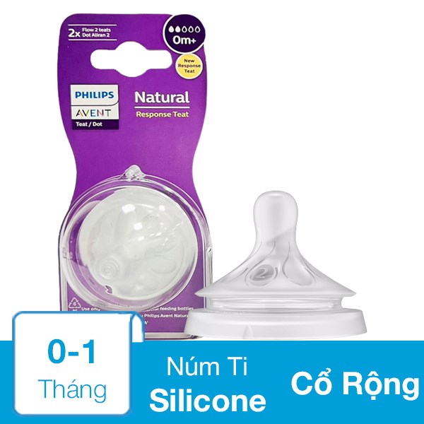 Bộ 2 Núm Ti Philips Avent Scy962/02 Cổ Rộng Size 2 (0 - 1 Tháng)