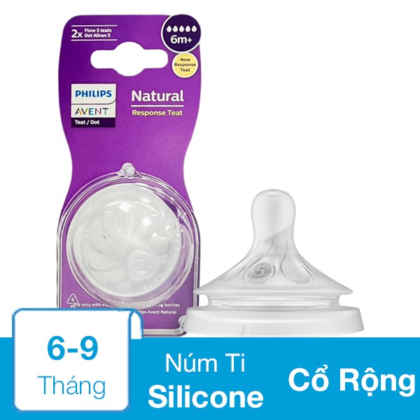 Bộ 2 Núm Ti Philips Avent Scy965/02 Cổ Rộng Size 5 (6 - 9 Tháng)