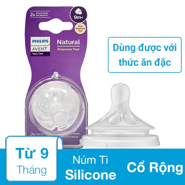 Bộ 2 Núm Ti Philips Avent Scy966/12 Cổ Rộng Size 6 (Từ 9 Tháng)