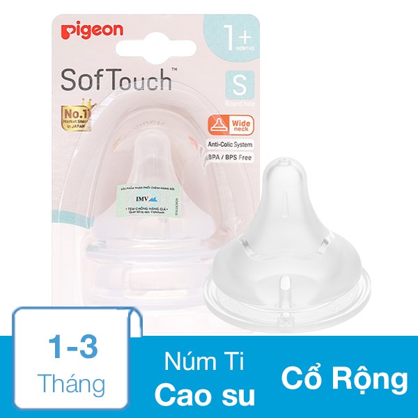 Bộ 2 Núm Ti Pigeon Siêu Mềm Plus Wn3 Cổ Rộng Size S (1 - 3 Tháng)