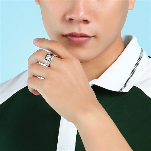 Nhẫn Bạc Nam Đính Đá Mạ Vàng Trắng AvaJi AVJ.R000330 Màu Bạc