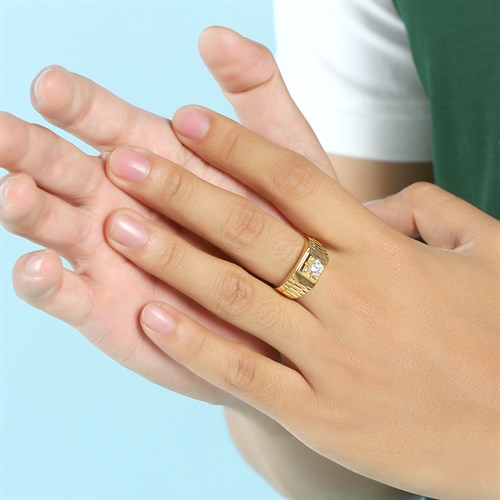 Nhẫn Bạc Nam Đính Đá Mạ Vàng 18K AvaJi AVJ.R000343 Màu Vàng