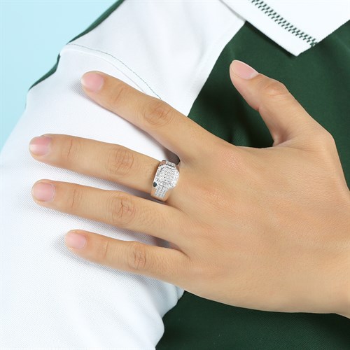 Nhẫn Bạc Nam Đính Đá Mạ Vàng Trắng AvaJi AVJ.R000344 Màu Bạc