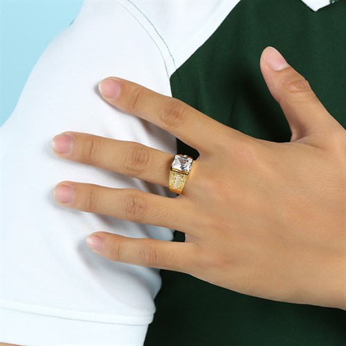 Nhẫn Bạc Nam Đính Đá Mạ Vàng 18K AvaJi AVJ.R000345 Màu Vàng