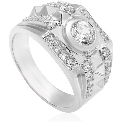 Nhẫn Bạc Nam Đính Đá Mạ Vàng Trắng AvaJi AVJ.R000358 Màu Bạc