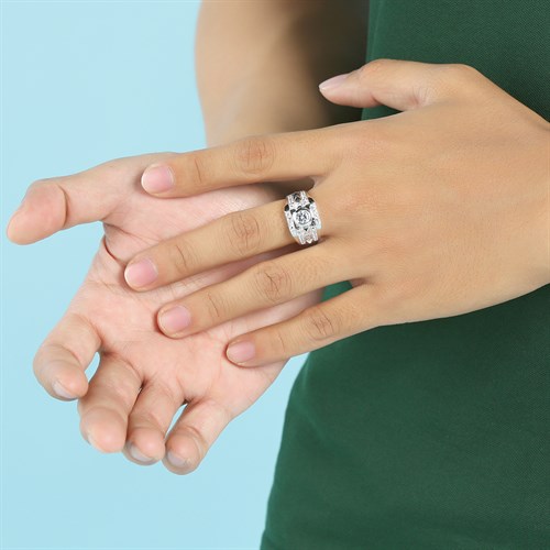 Nhẫn Bạc Nam Đính Đá Mạ Vàng Trắng AvaJi AVJ.R000358 Màu Bạc