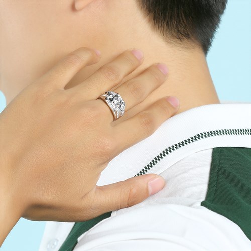 Nhẫn Bạc Nam Đính Đá Mạ Vàng Trắng AvaJi AVJ.R000358 Màu Bạc