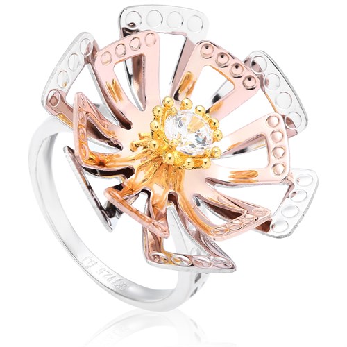 Nhẫn Bạc Nữ Đính Đá Mạ Vàng Trắng AvaJi AVJ.R000388 Màu Bạc